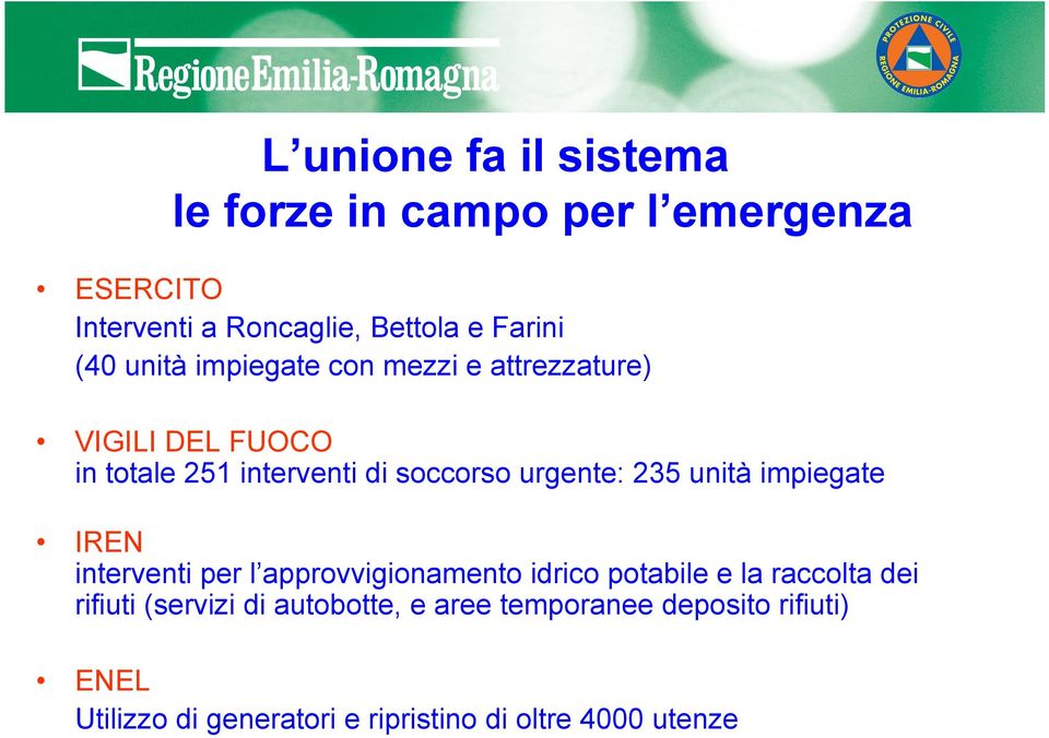 235 unità impiegate IREN interventi per l approvvigionamento idrico potabile e la raccolta dei rifiuti