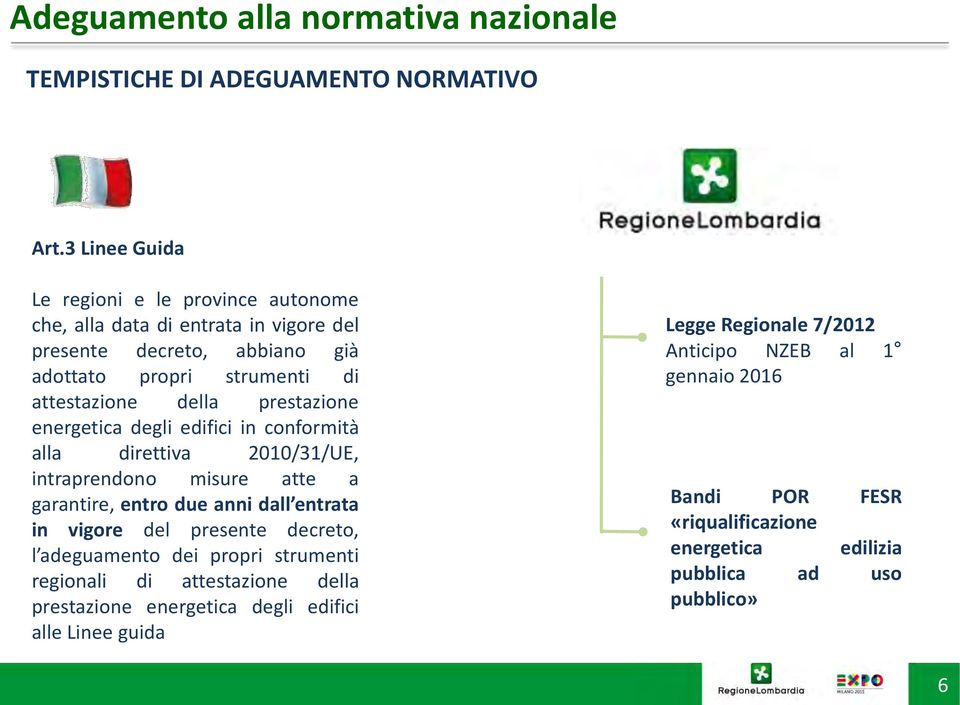 prestazione energetica degli edifici in conformità alla direttiva 2010/31/UE, intraprendono misure atte a garantire, entro due anni dall entrata in vigore del presente