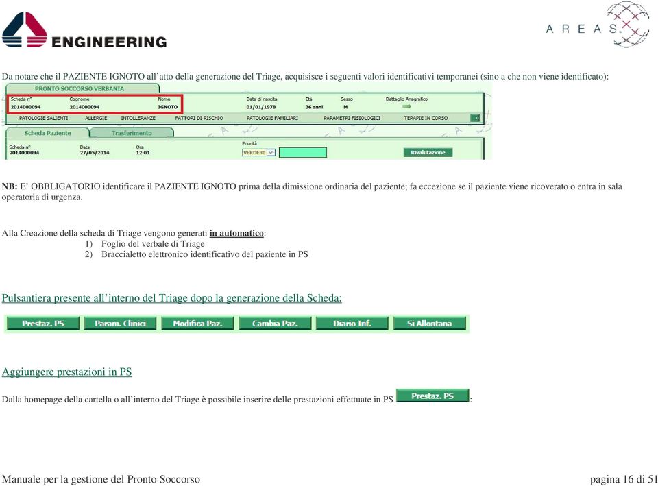 Alla Creazione della scheda di Triage vengono generati in automatico: 1) Foglio del verbale di Triage 2) Braccialetto elettronico identificativo del paziente in PS Pulsantiera presente all interno