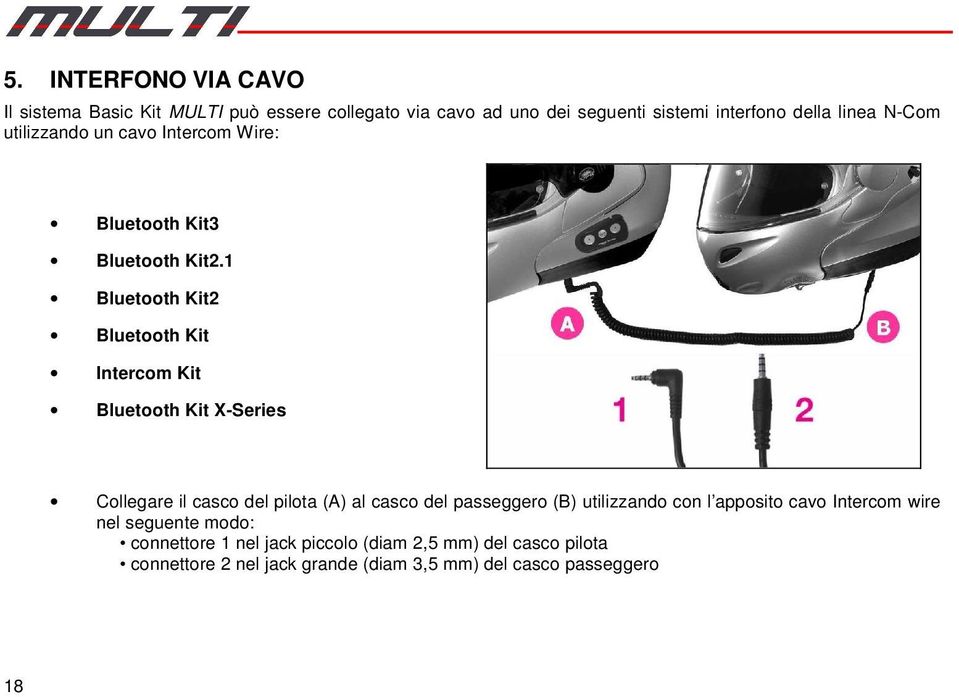 1 Bluetooth Kit2 Bluetooth Kit Intercom Kit Bluetooth Kit X-Series Collegare il casco del pilota (A) al casco del passeggero (B)