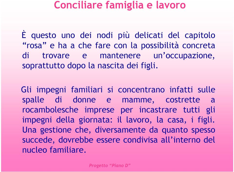 Gli impegni familiari si concentrano infatti sulle spalle di donne e mamme, costrette a rocambolesche imprese per incastrare tutti