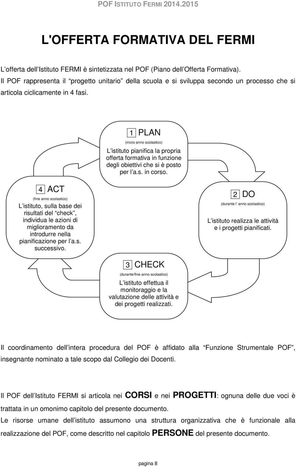 1 PLAN (inizio anno scolastico) L istituto pianifica la propria offerta formativa in funzione degli obiettivi che si è posto per l a.s. in corso.