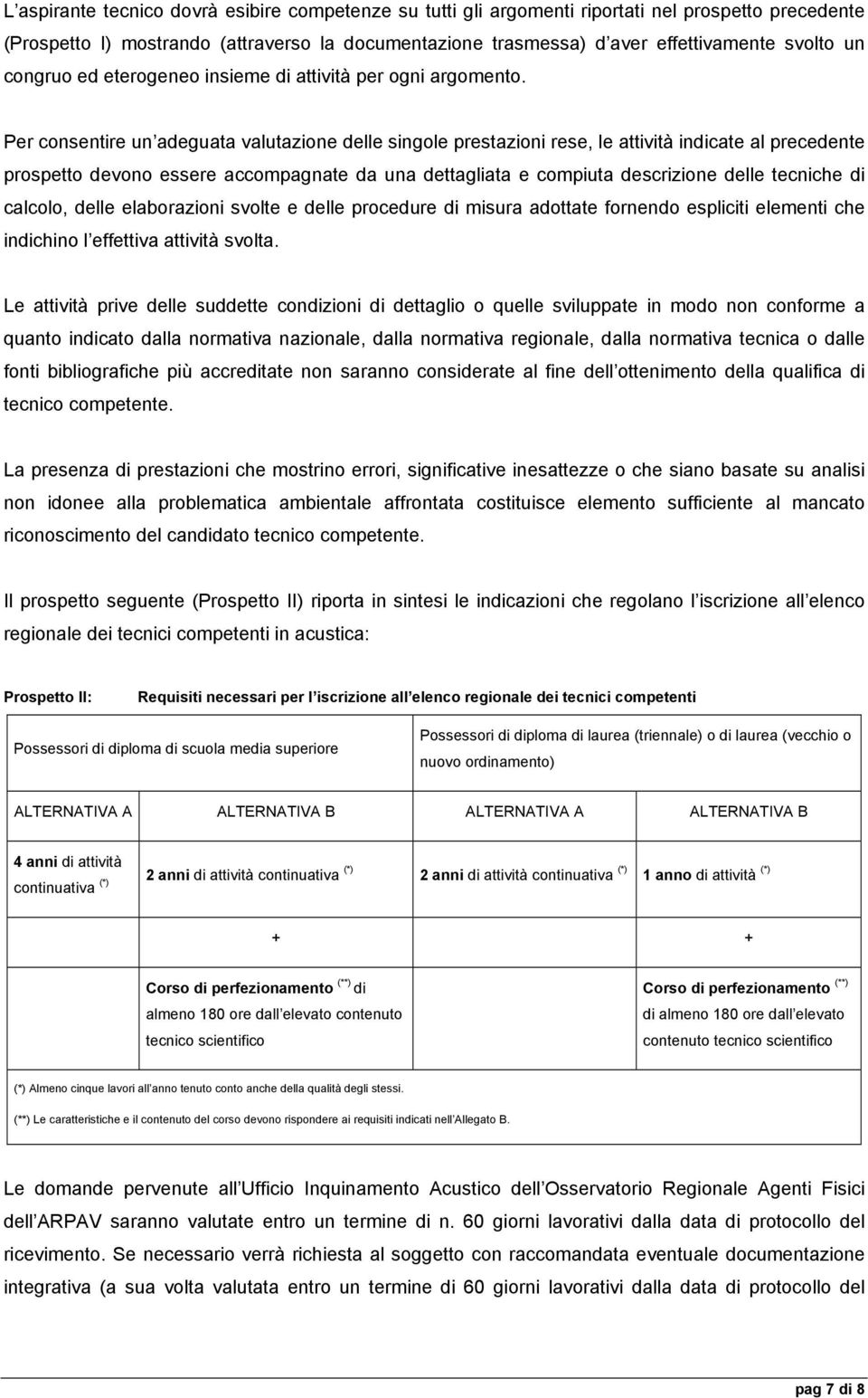 Per consentire un adeguata valutazione delle singole prestazioni rese, le attività indicate al precedente prospetto devono essere accompagnate da una dettagliata e compiuta descrizione delle tecniche