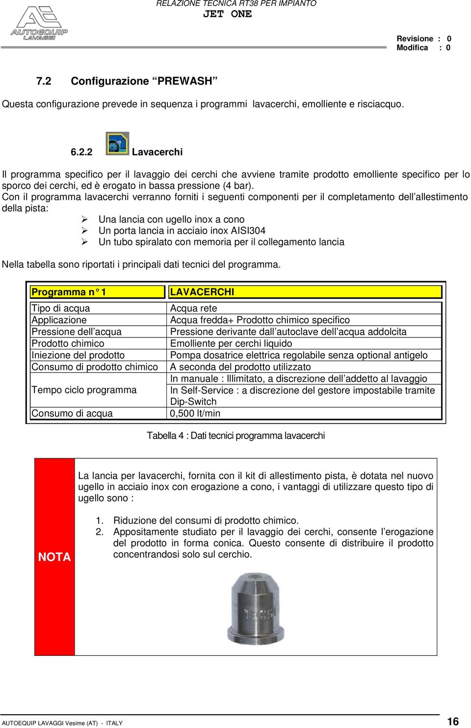 tubo spiralato con memoria per il collegamento lancia Nella tabella sono riportati i principali dati tecnici del programma.