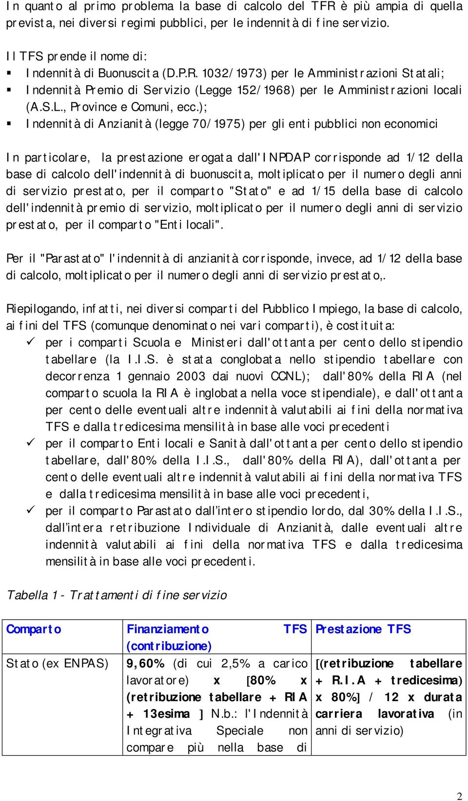 ); #" Indennità di Anzianità (legge 70/1975) per gli enti pubblici non economici In particolare, la prestazione erogata dall'inpdap corrisponde ad 1/12 della base di calcolo dell'indennità di