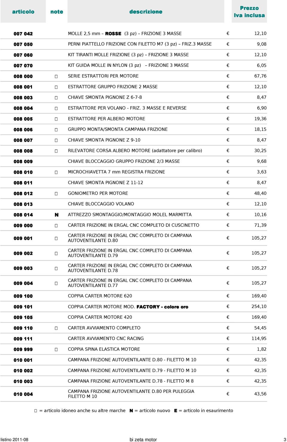 GRUPPO FRIZIONE 2 MASSE 008 003 CHIAVE SMONTA PIGNONE Z 6-7-8 8,47 008 004 ESTRATTORE PER VOLANO - FRIZ.