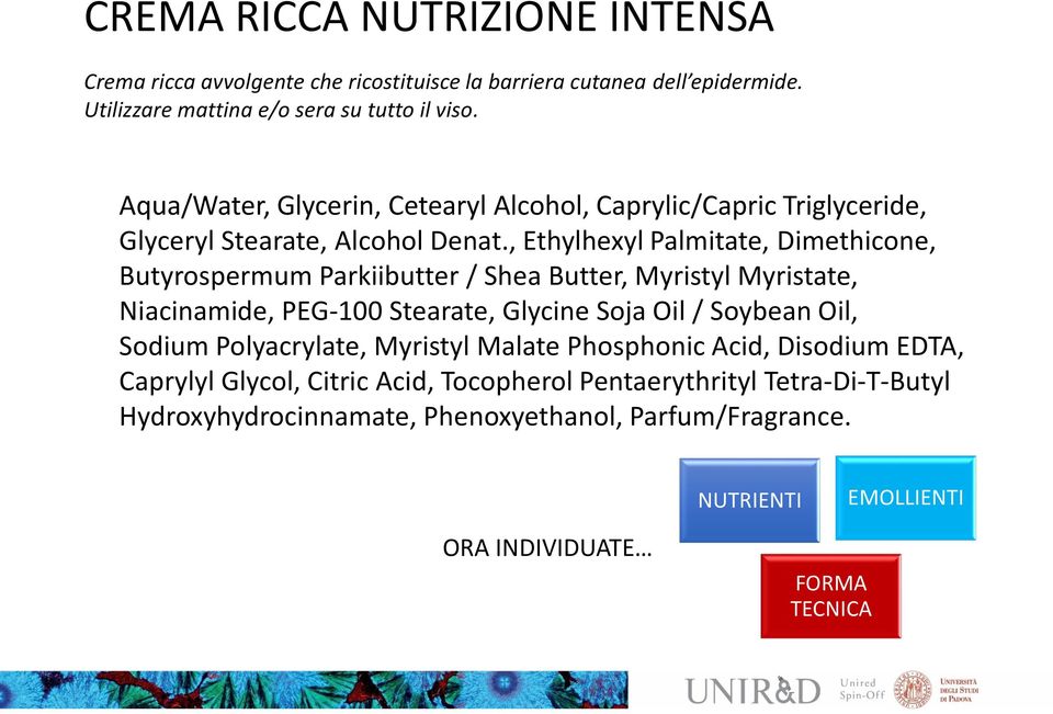 , Ethylhexyl Palmitate, Dimethicone, Butyrospermum Parkiibutter / Shea Butter, Myristyl Myristate, Niacinamide, PEG-100 Stearate, Glycine Soja Oil / Soybean