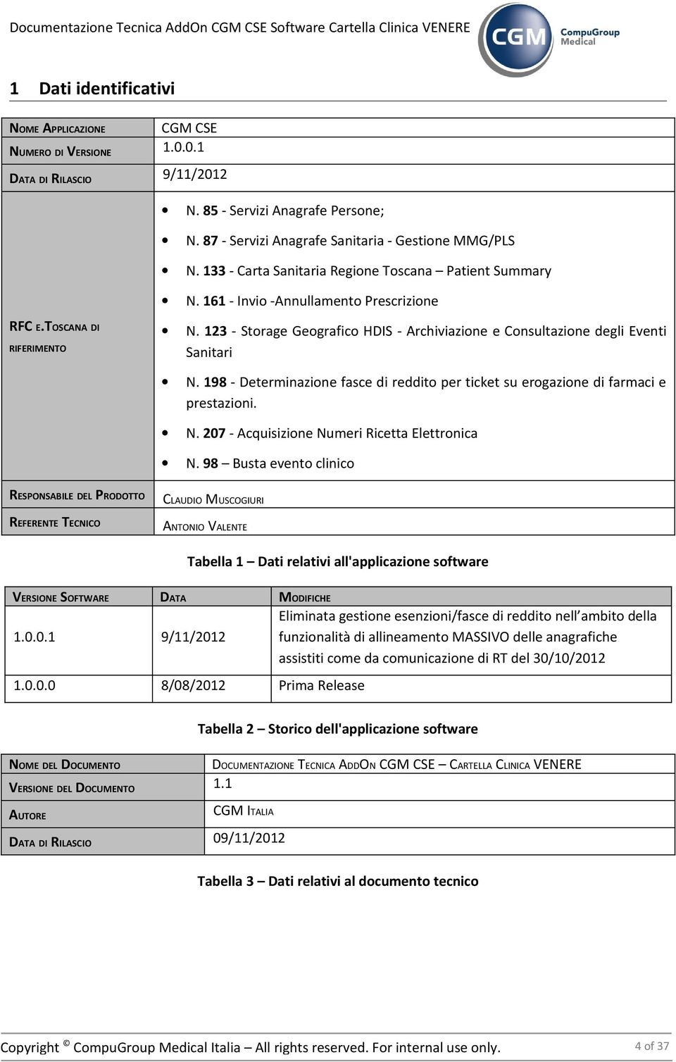 123 - Storage Geografico HDIS - Archiviazione e Consultazione degli Eventi Sanitari N. 198 - Determinazione fasce di reddito per ticket su erogazione di farmaci e prestazioni. N. 207 - Acquisizione Numeri Ricetta Elettronica N.