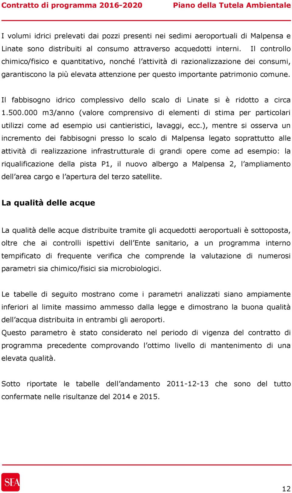 Il fabbisogno idrico complessivo dello scalo di Linate si è ridotto a circa 1.500.