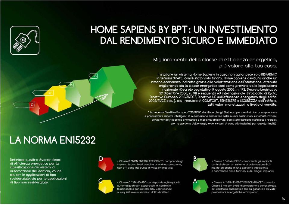 Home Sapiens assicura anche un ritorno economico indiretto grazie alla valorizzazione dell abitazione, ottenuta migliorando sia la classe energetica così come previsto dalla legislazione nazionale