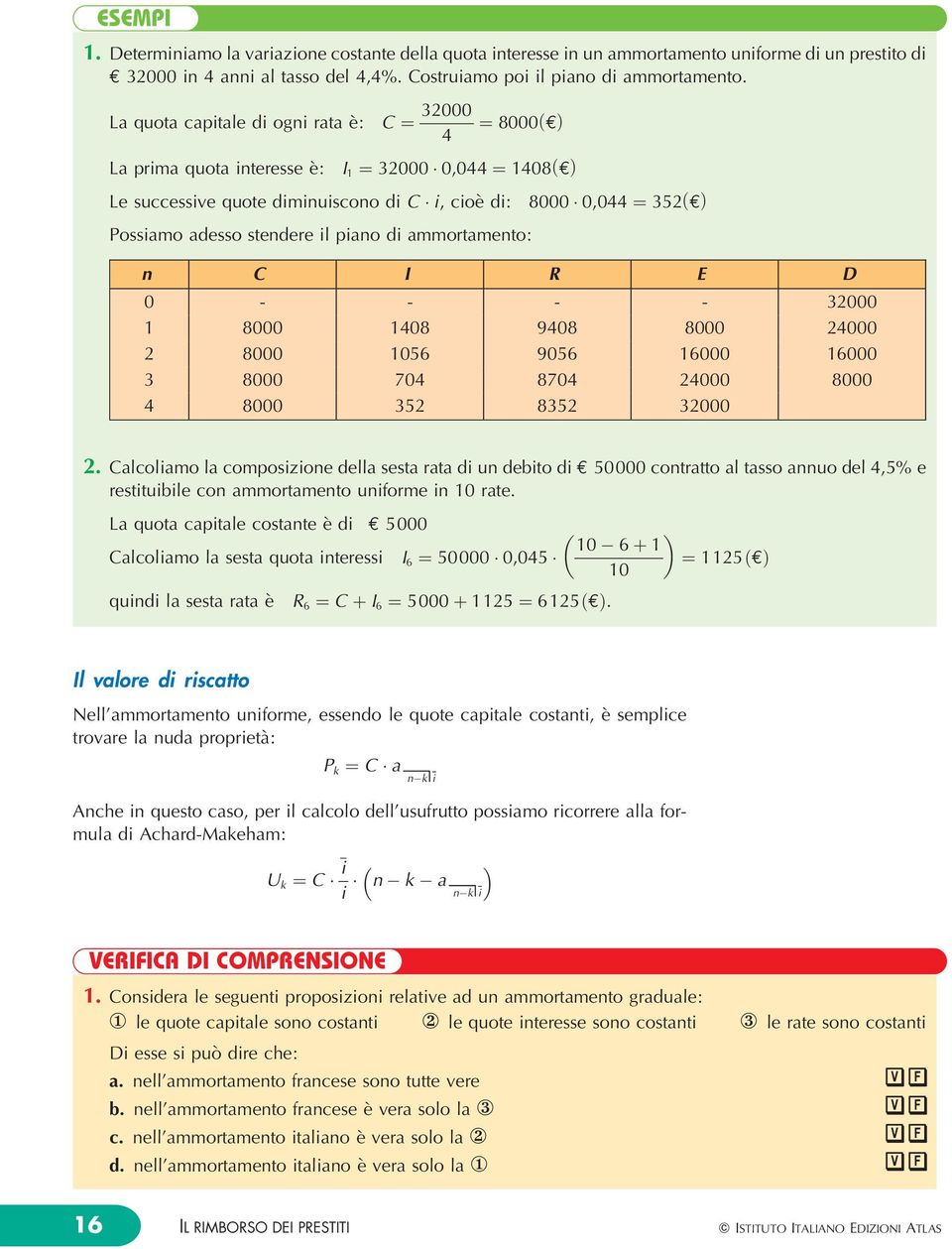 ammortamento: 8000 0,044 ˆ 352 E n C I R E D 0 - - - - 32000 18000 1408 9408 8000 24000 2 8000 1056 9056 16000 16000 3 8000 704 8704 24000 8000 4 8000 352 8352 32000 2.