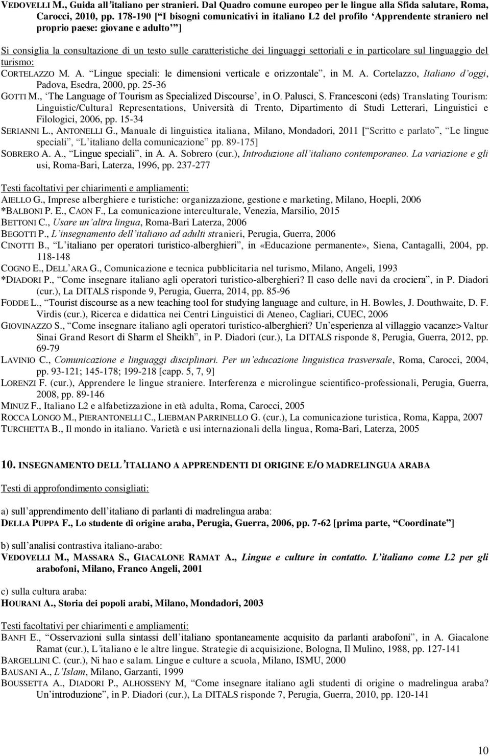 settoriali e in particolare sul linguaggio del turismo: CORTELAZZO M. A. Lingue speciali: le dimensioni verticale e orizzontale, in M. A. Cortelazzo, Italiano d oggi, Padova, Esedra, 2000, pp.