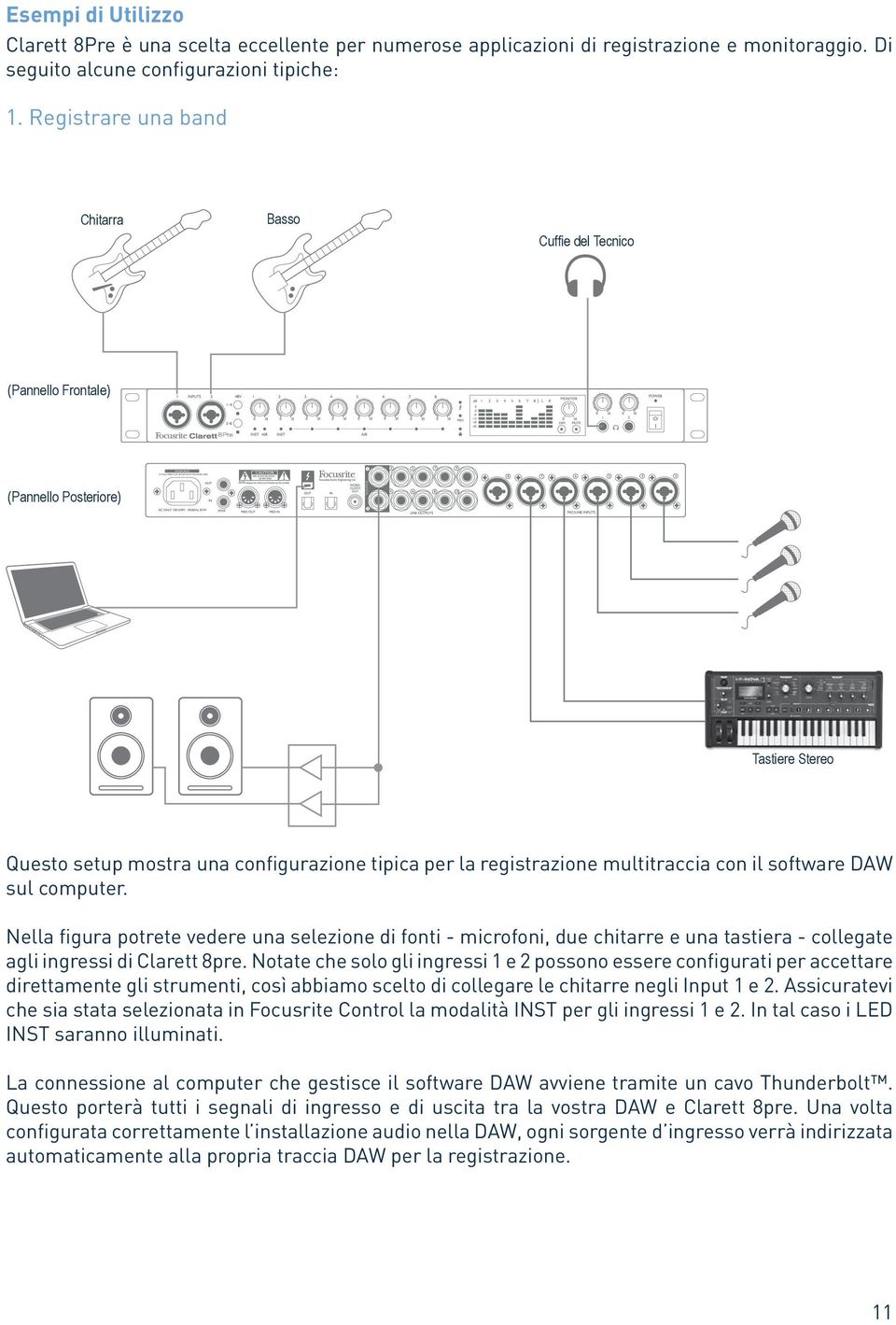 setup mostra una configurazione tipica per la registrazione multitraccia con il software DAW sul computer.