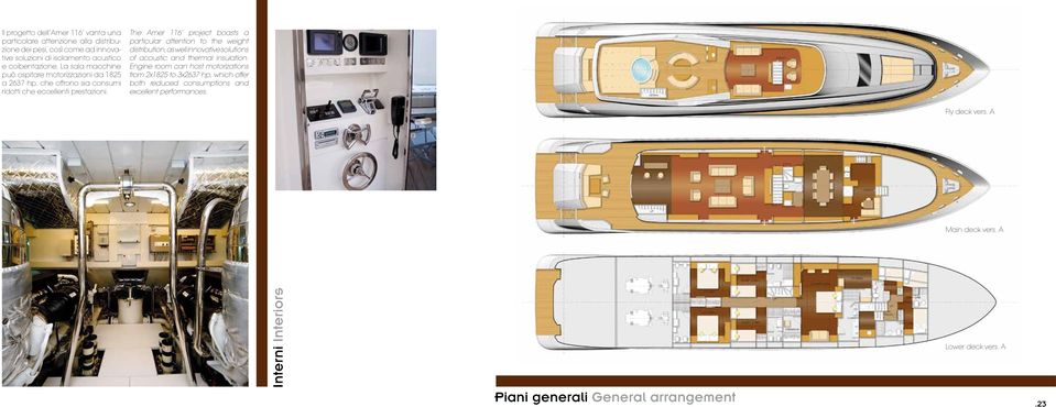 The Amer 116 project boasts a particular attention to the weight distribution, as well innovative solutions of acoustic and thermal insulation.