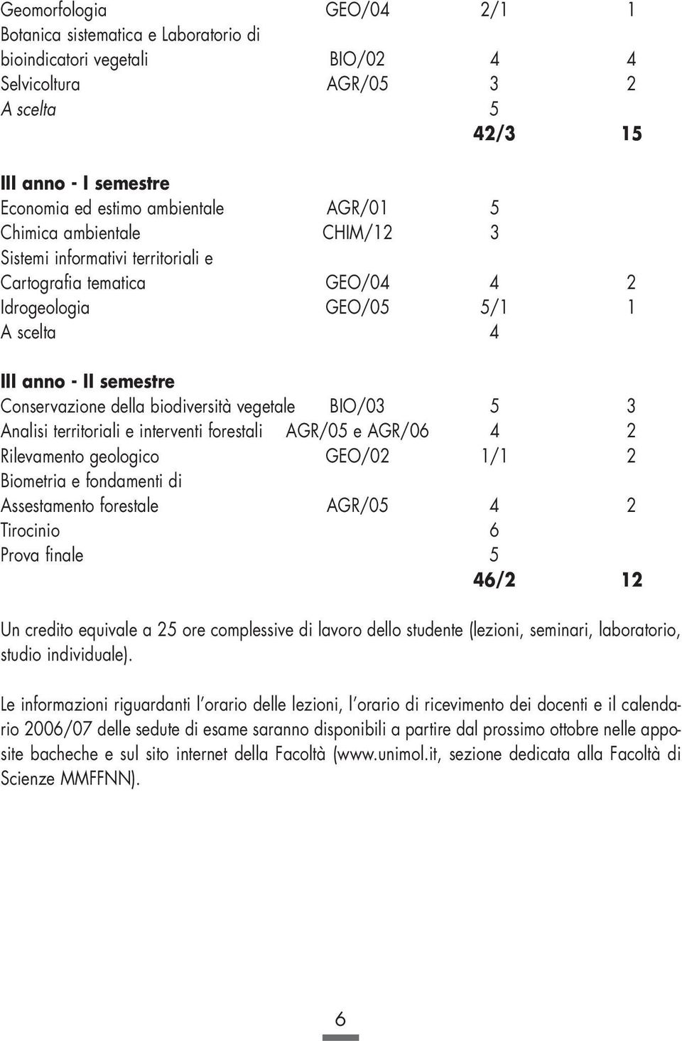 vegetale BIO/03 5 3 Analisi territoriali e interventi forestali AGR/05 e AGR/06 4 2 Rilevamento geologico GEO/02 1/1 2 Biometria e fondamenti di Assestamento forestale AGR/05 4 2 Tirocinio 6 Prova