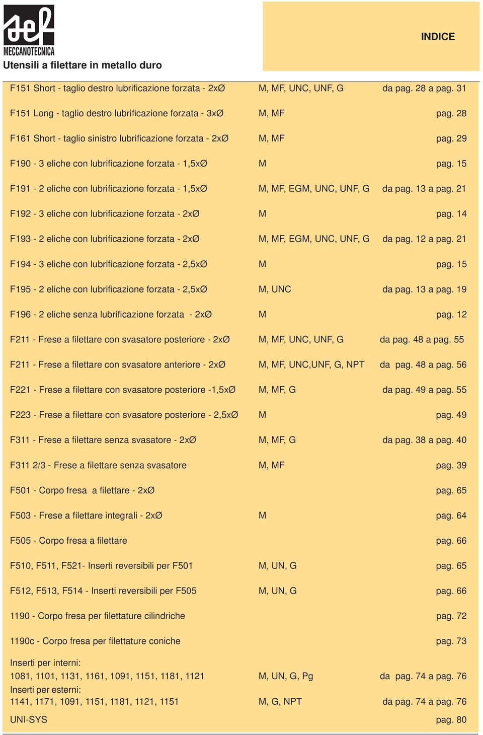 21 F192 3 eliche con lubrificazione forzaa 2xØ F193 2 eliche con lubrificazione forzaa 2xØ F194 3 eliche con lubrificazione forzaa 2,5xØ M pag. 14 M, MF, EGM, UNC, UNF, G da pag. 12 a pag. 21 M pag.