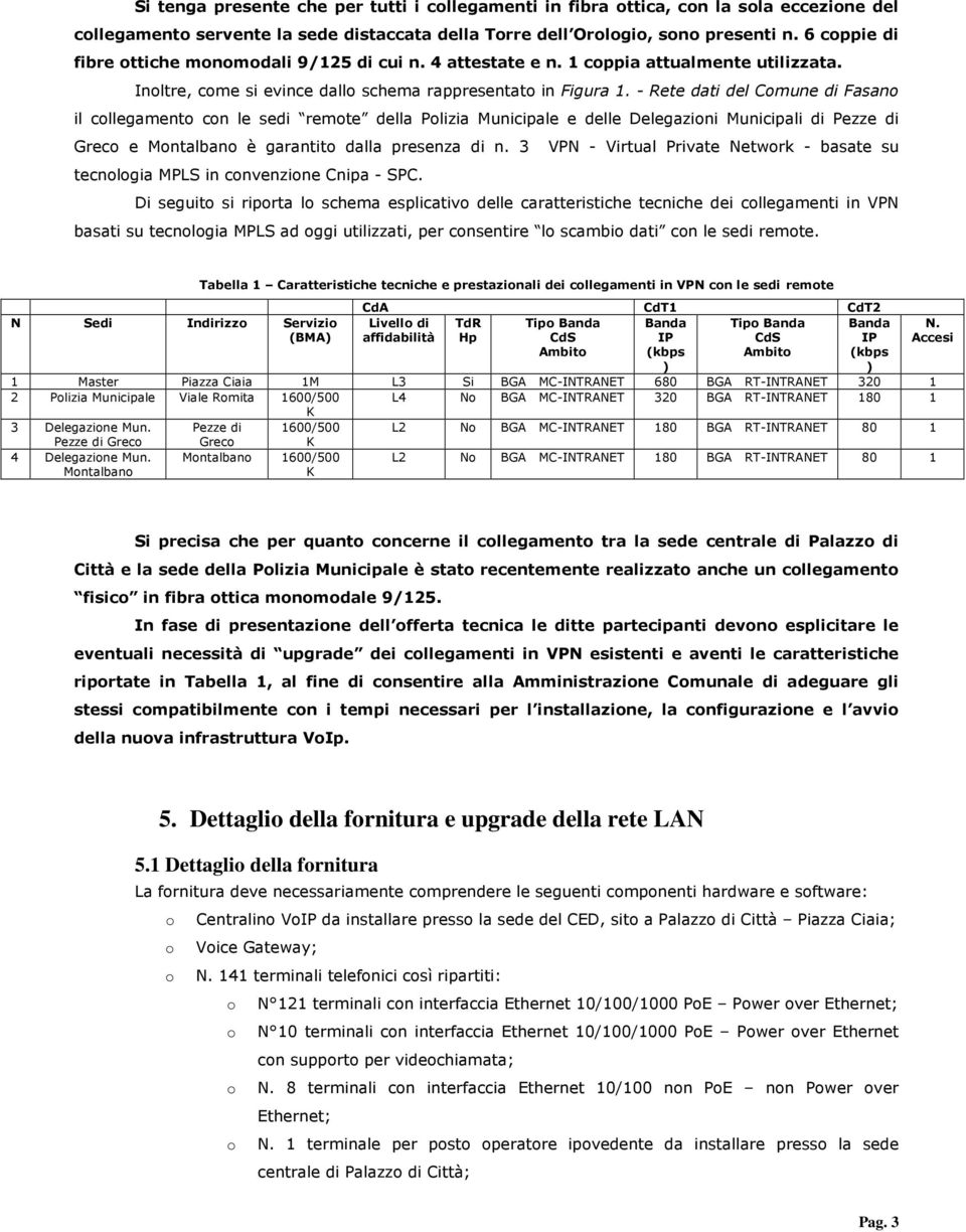 - Rete dati del Cmune di Fasan il cllegament cn le sedi remte della Plizia Municipale e delle Delegazini Municipali di Pezze di Grec e Mntalban è garantit dalla presenza di n.