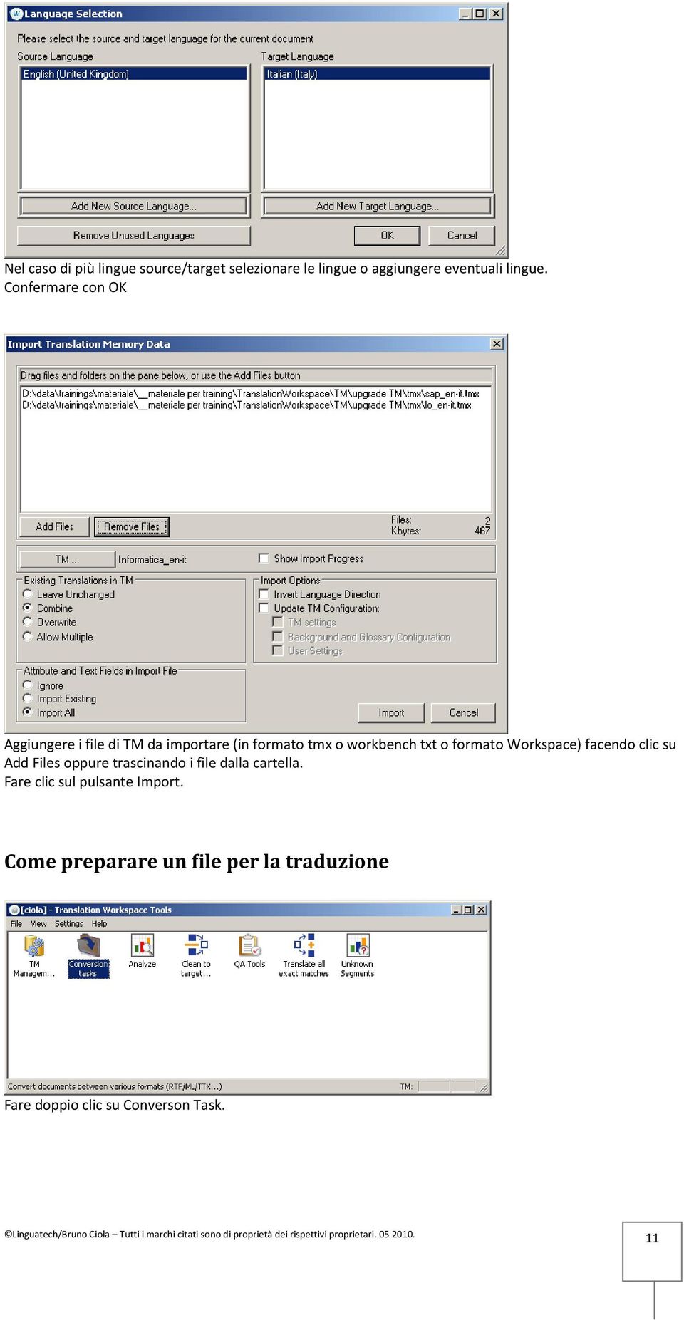 formato Workspace) facendo clic su Add Files oppure trascinando i file dalla cartella.