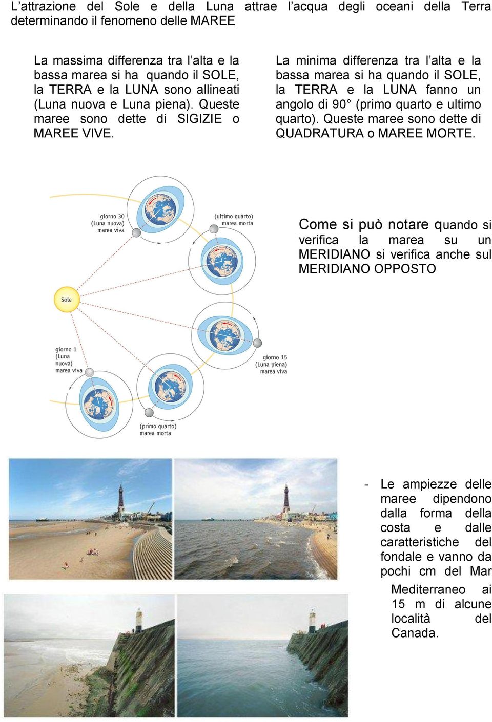 La minima differenza tra l alta e la bassa marea si ha quando il SOLE, la TERRA e la LUNA fanno un angolo di 90 (primo quarto e ultimo quarto).