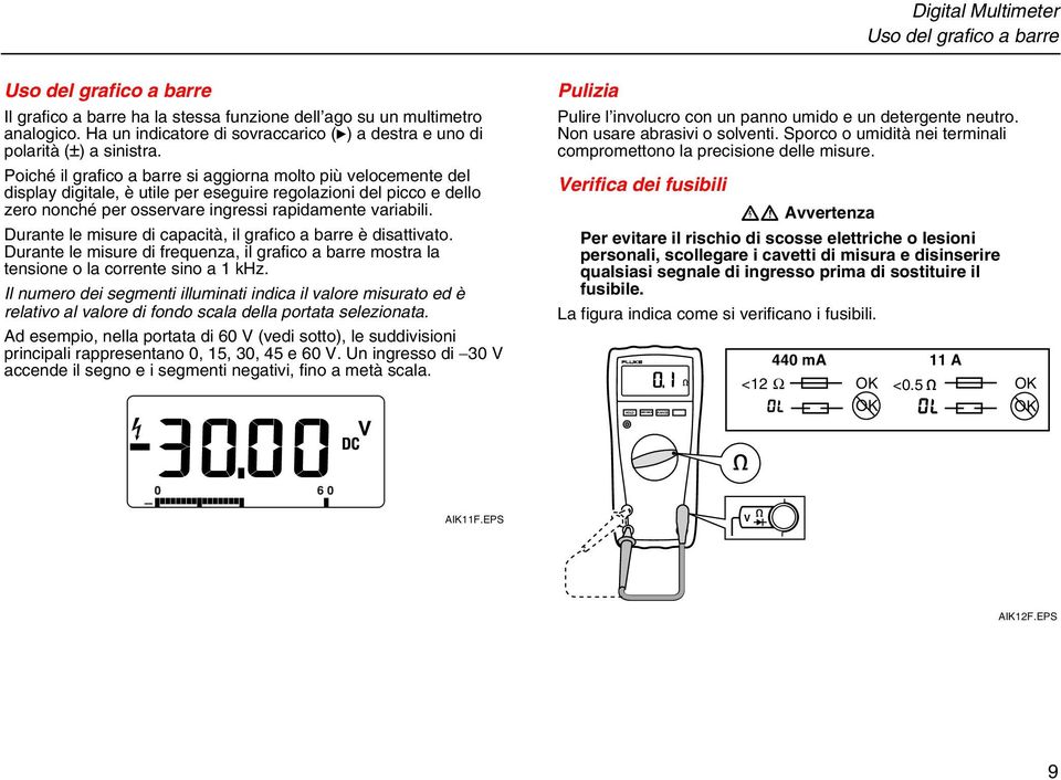 Poiché il grafico a barre si aggiorna molto più velocemente del display digitale, è utile per eseguire regolazioni del picco e dello zero nonché per osservare ingressi rapidamente variabili.