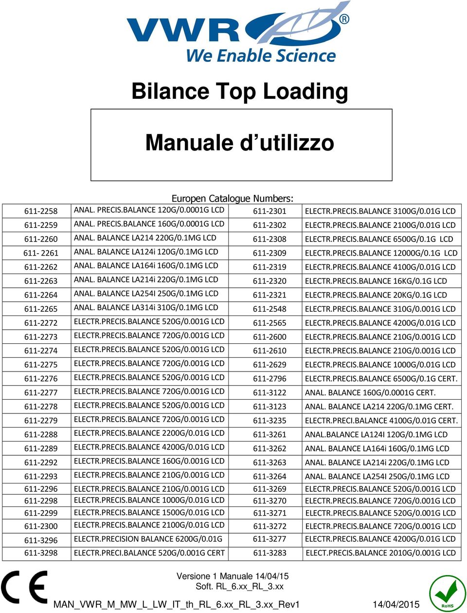 1MG LCD 611-2309 ELECTR.PRECIS.BALANCE 12000G/0.1G LCD 611-2262 ANAL. BALANCE LA164i 160G/0.1MG LCD 611-2319 ELECTR.PRECIS.BALANCE 4100G/0.01G LCD 611-2263 ANAL. BALANCE LA214i 220G/0.