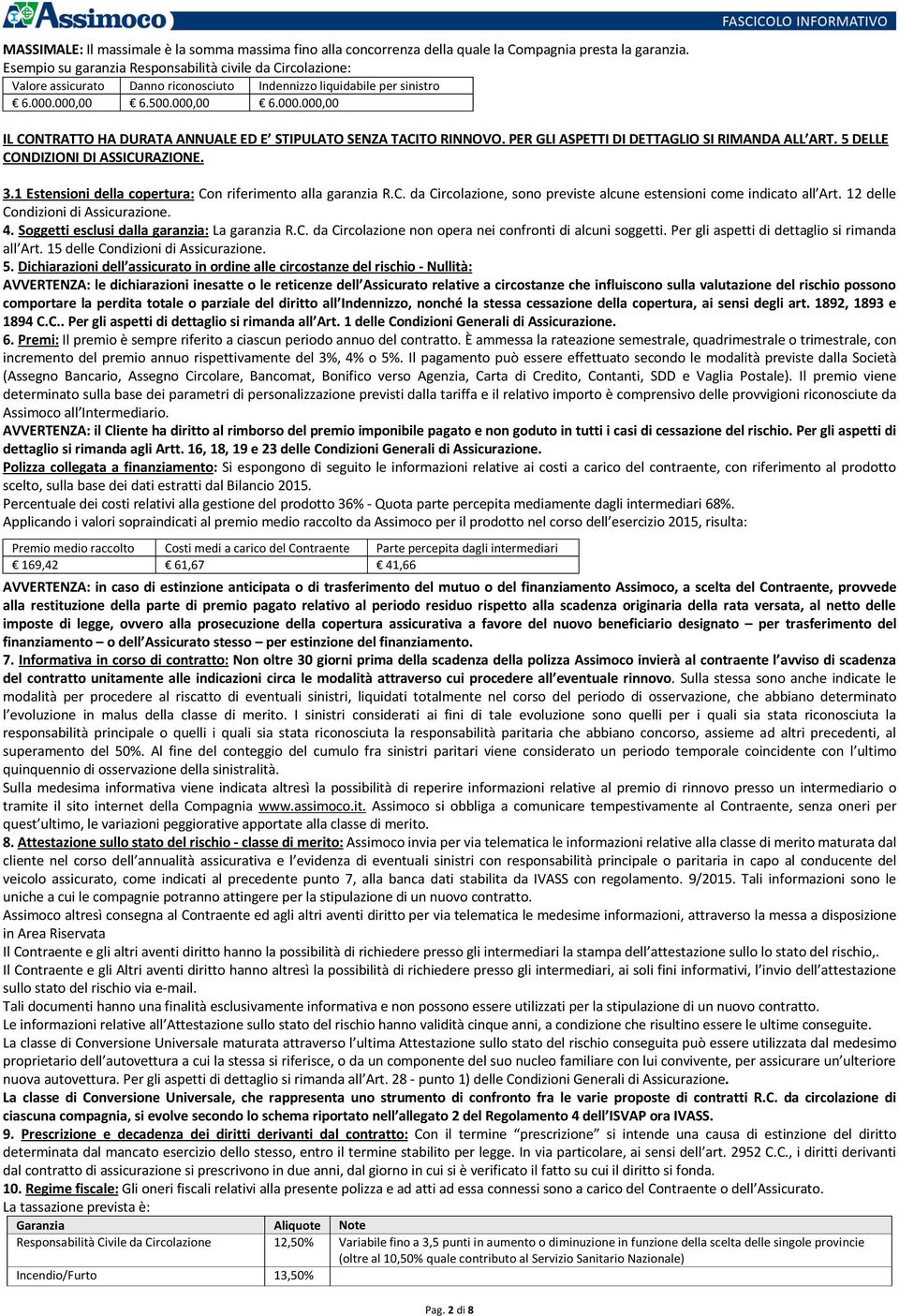 000,00 6.500.000,00 6.000.000,00 IL CONTRATTO HA DURATA ANNUALE ED E STIPULATO SENZA TACITO RINNOVO. PER GLI ASPETTI DI DETTAGLIO SI RIMANDA ALL ART. 5 DELLE CONDIZIONI DI ASSICURAZIONE. 3.