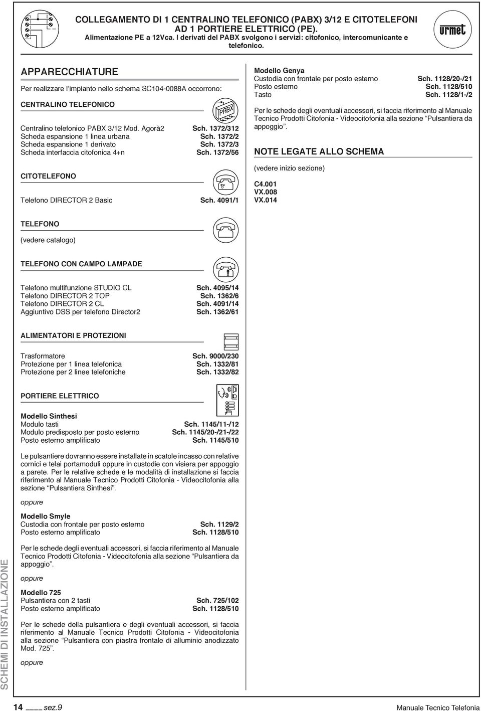 37/ Scheda espansione derivato Sch. 37/3 Scheda interfaccia citofonica 4n Sch. 37/56 CITOTEEFONO Telefono DIRECTOR Basic Sch. 409/ Modello Genya Custodia con frontale per posto esterno Sch.