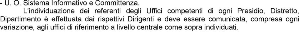 Distretto, Dipartimento è effettuata dai rispettivi Dirigenti e deve