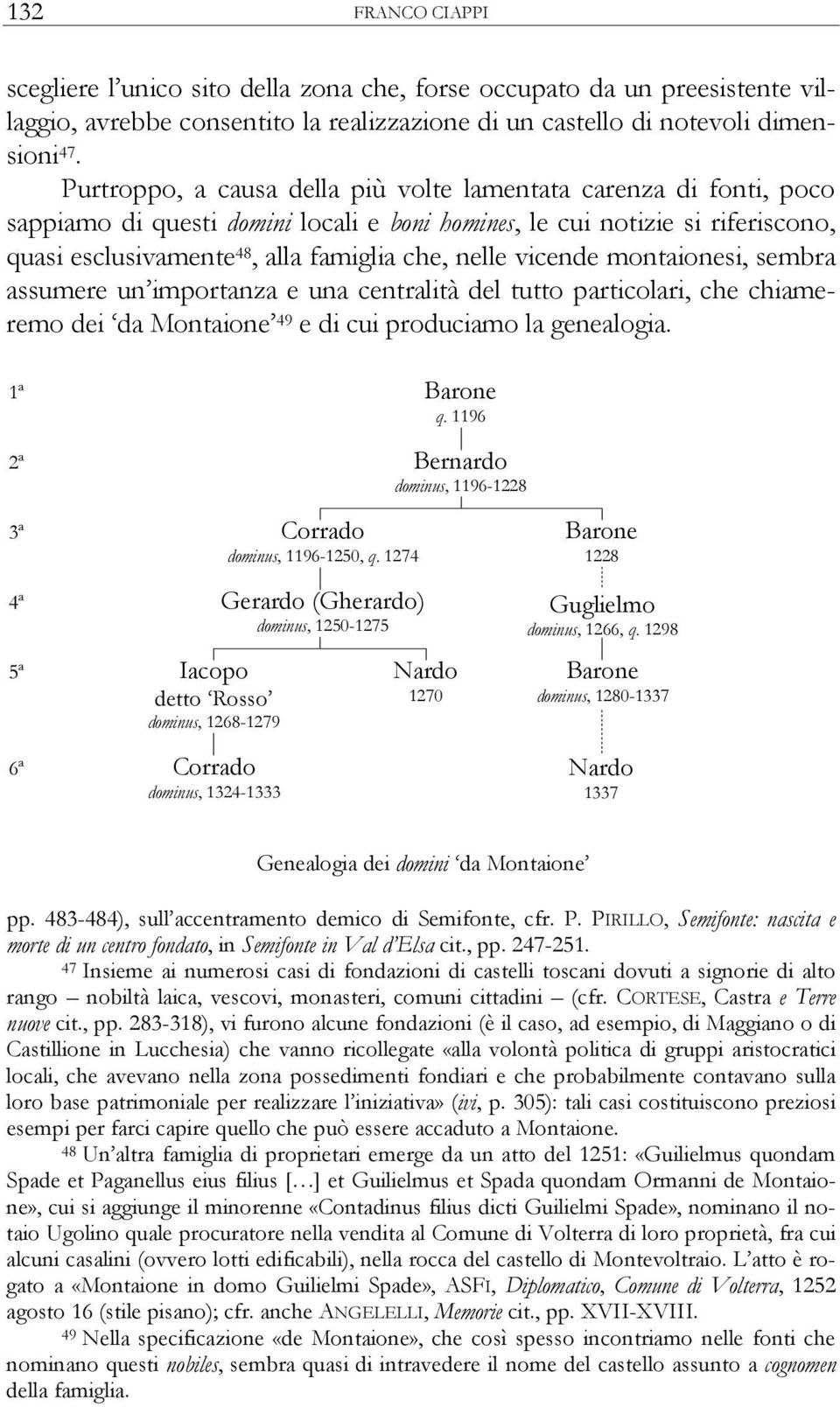 vicende montaionesi, sembra assumere un importanza e una centralità del tutto particolari, che chiameremo dei da Montaione 49 e di cui produciamo la genealogia.