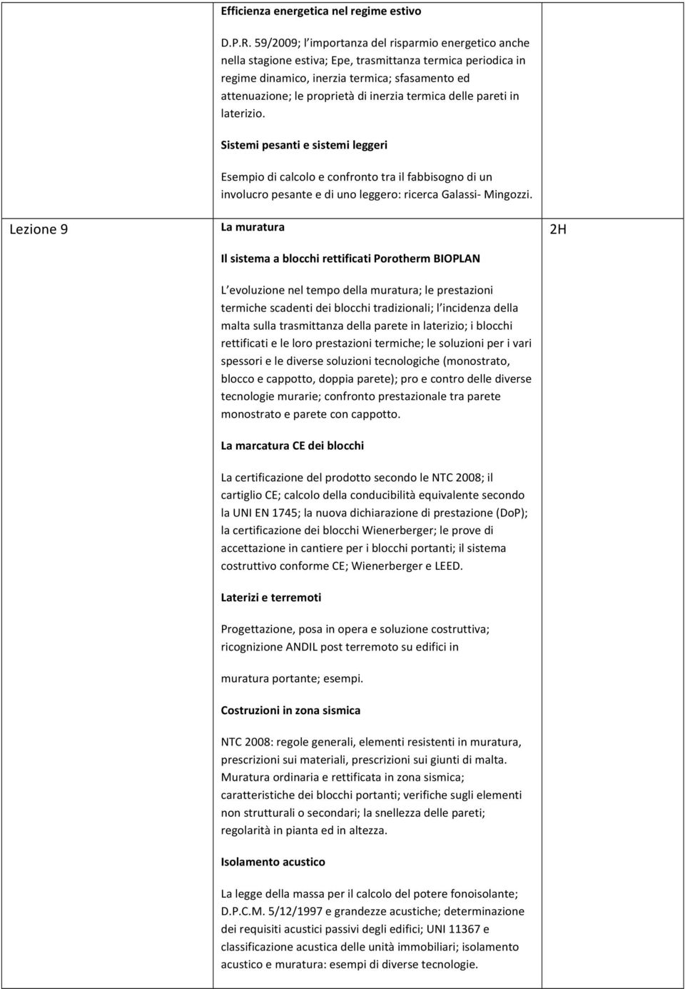 inerzia termica delle pareti in laterizio.