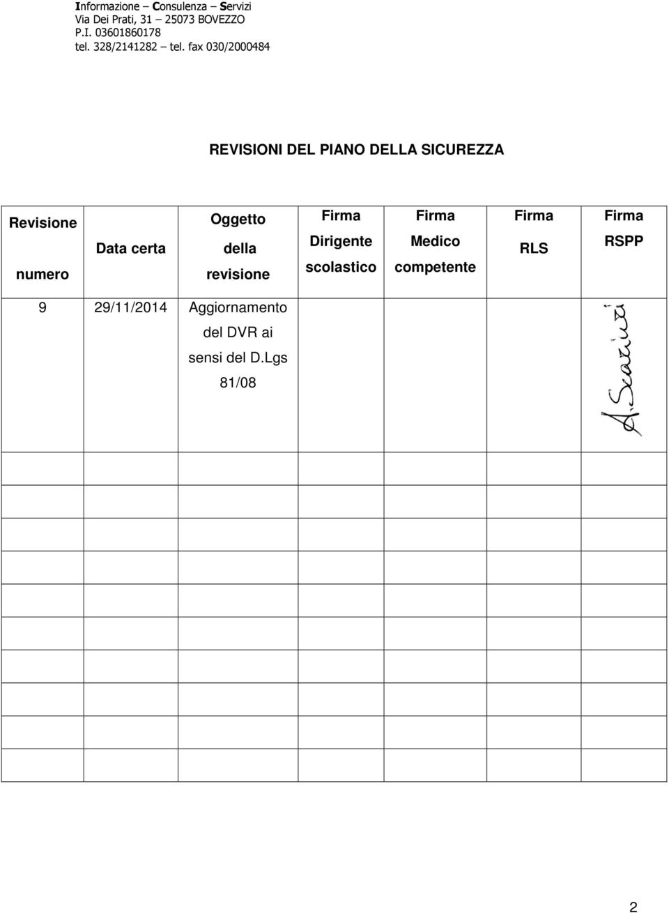 scolastico Firma Medico competente Firma RLS Firma RSPP