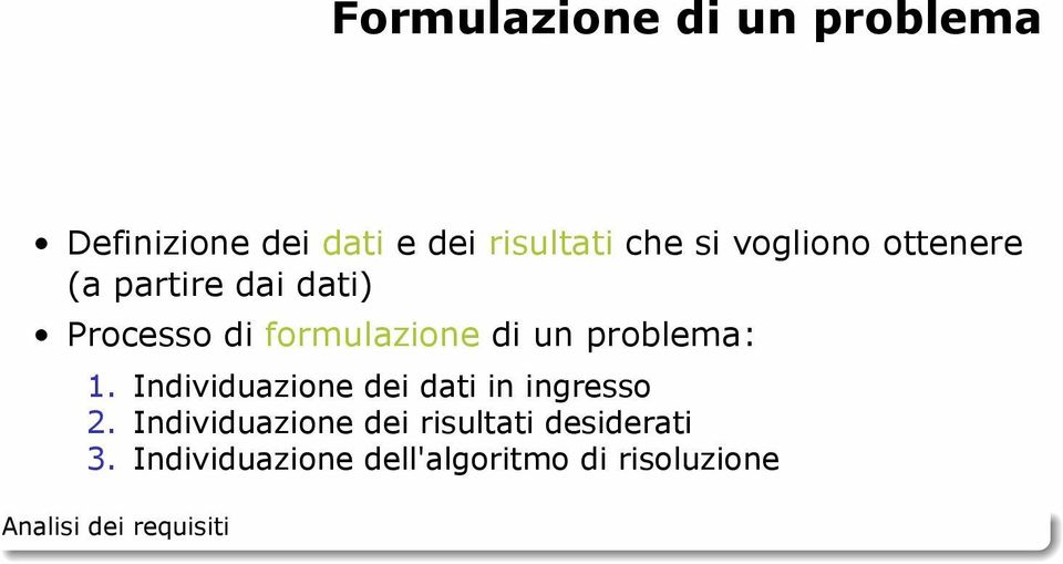 problema: 1. Individuazione dei dati in ingresso 2.