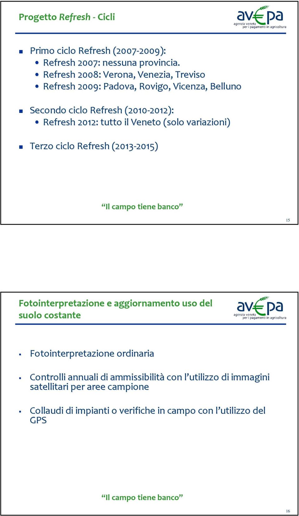 tutto il Veneto (solo variazioni) Terzo ciclo Refresh (2013-2015) 2015) 15 Fotointerpretazione e aggiornamento uso del suolo costante