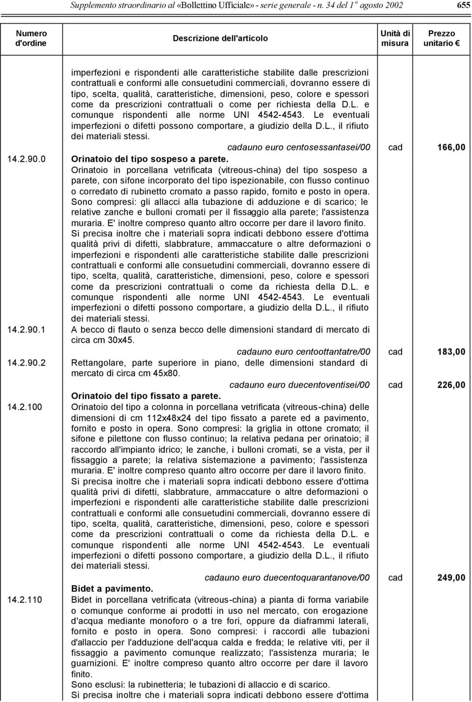 Orinatoio in porcellana vetrificata (vitreous-china) del tipo sospeso a parete, con sifone incorporato del tipo ispezionabile, con flusso continuo o corredato di rubinetto cromato a passo rapido,