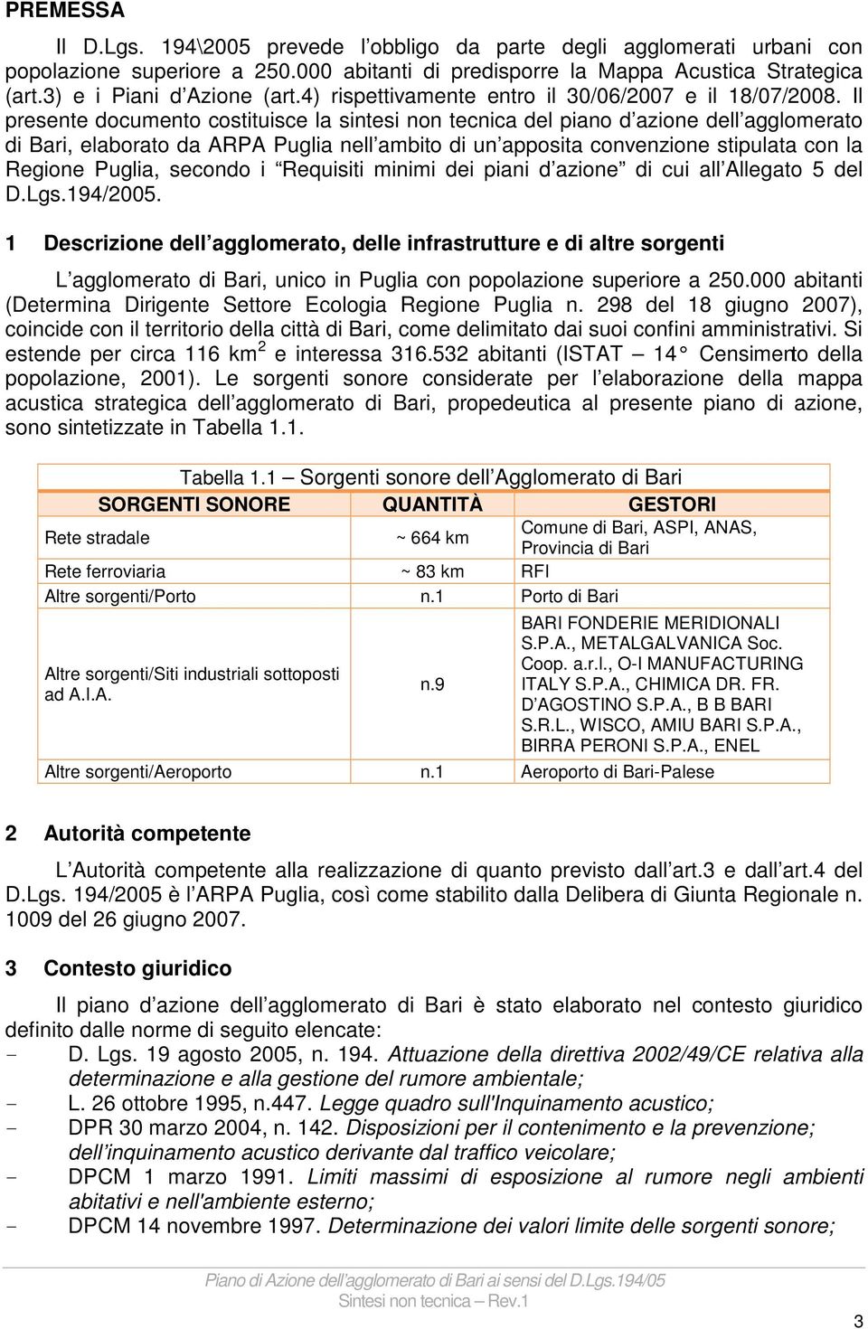 Il presente documento costituisce la sintesi non tecnica del piano d azione dell agglomerato di Bari, elaborato da ARPA Puglia nell ambito di un apposita convenzione stipulata con la Regione Puglia,