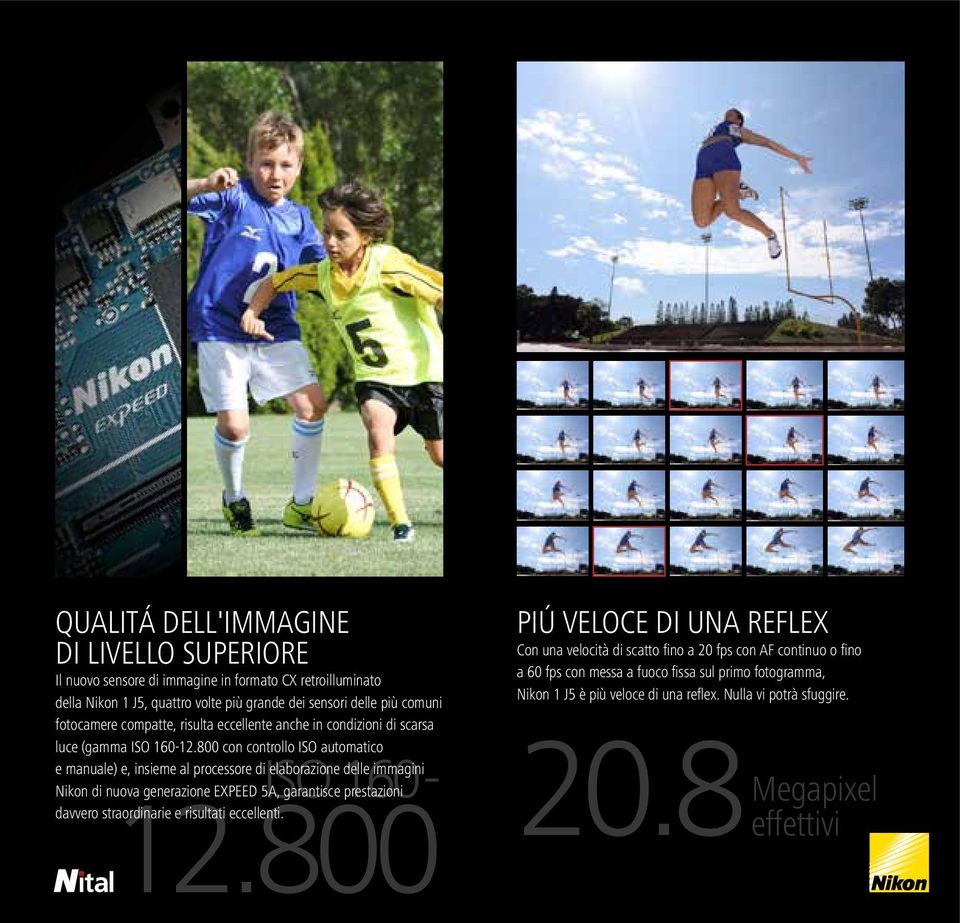 800 con controllo ISO automatico e manuale) e, insieme al processore di elaborazione delle immagini ISO 160- Nikon di nuova generazione EXPEED 5A, garantisce prestazioni 12.