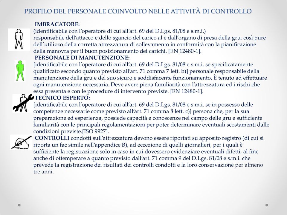 corretta attrezzatura di sollevamento in conformità con la pianificazione della manovra per il buon posizionamento dei carichi. [EN 12480-1].