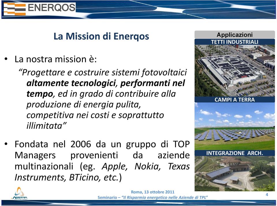 soprattutto illimitata Applicazioni TETTI INDUSTRIALI CAMPI A TERRA Fondata nel 2006 da un gruppo di TOP