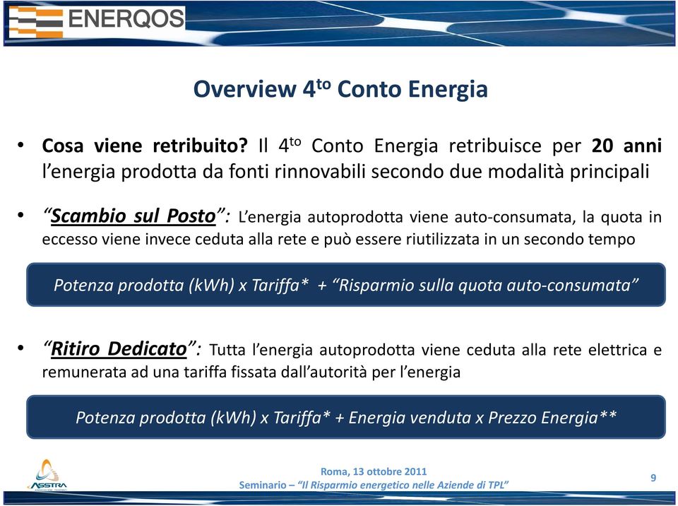 autoprodotta viene auto-consumata, la quota in eccesso viene invece ceduta alla rete e può essere riutilizzata in un secondo tempo Potenza prodotta (kwh)