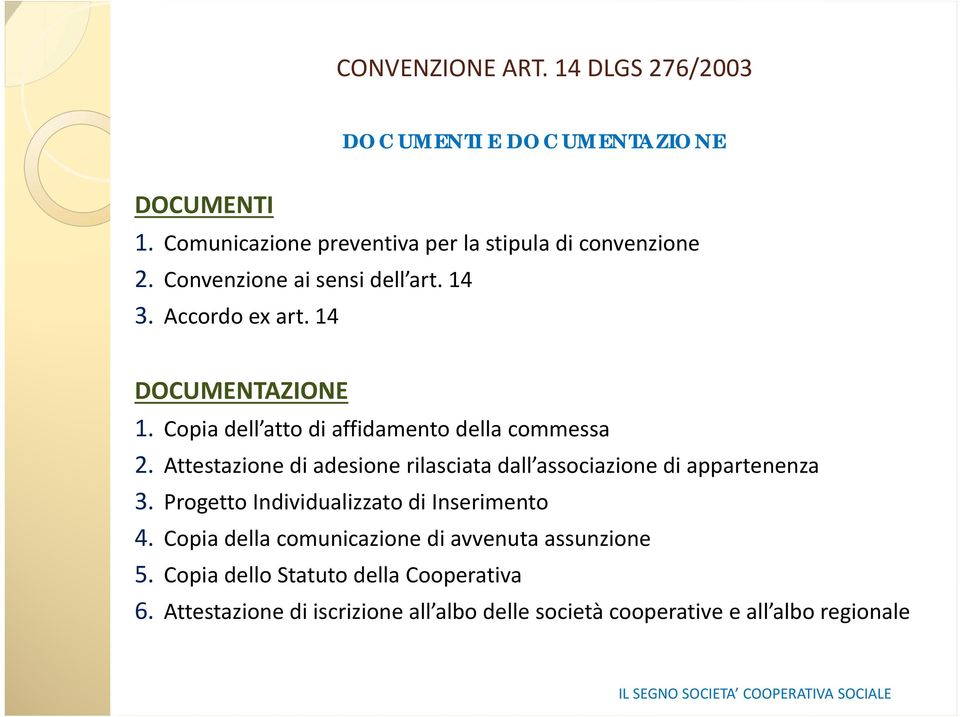 Attestazione di adesione rilasciata dall associazione di appartenenza 3. Progetto Individualizzato di Inserimento 4.