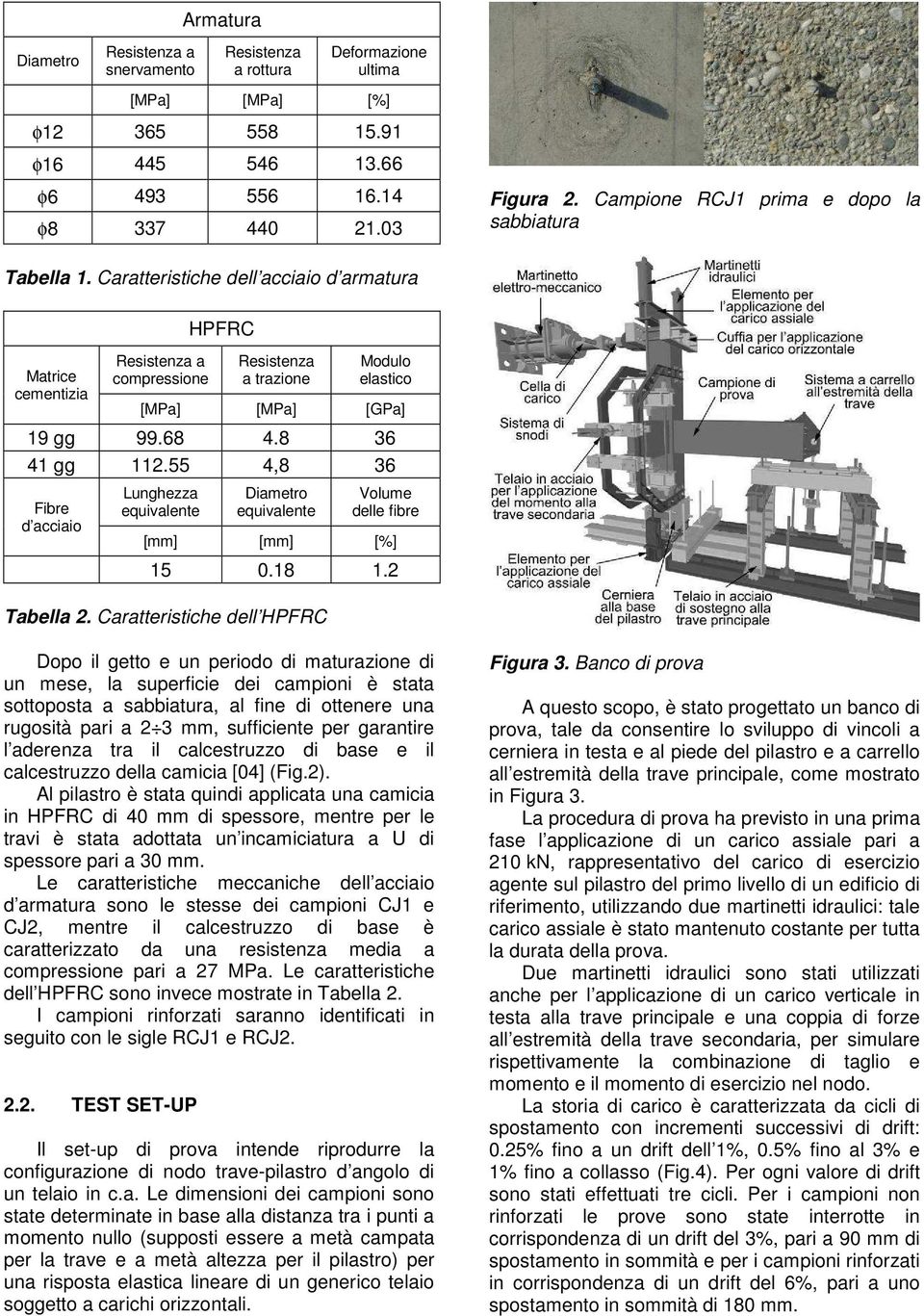 Caratteristiche dell acciaio d armatura Matrice cementizia Resistenza a compressione HPFRC Resistenza a trazione Modulo elastico [MPa] [MPa] [GPa] 19 gg 99.68 4.8 36 41 gg 112.