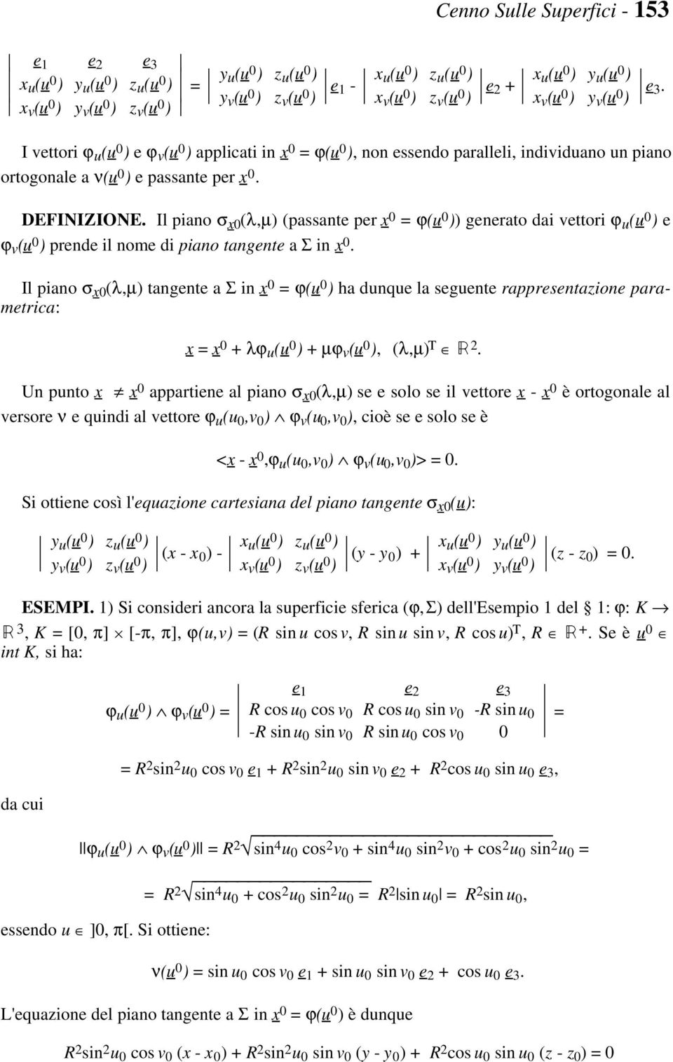 I vettori ϕ u (u 0 ) e ϕ v (u 0 ) applicati in x 0 = ϕ(u 0 ), non essendo paralleli, individuano un piano ortogonale a ν(u 0 ) e passante per x 0. DEFINIZIONE.