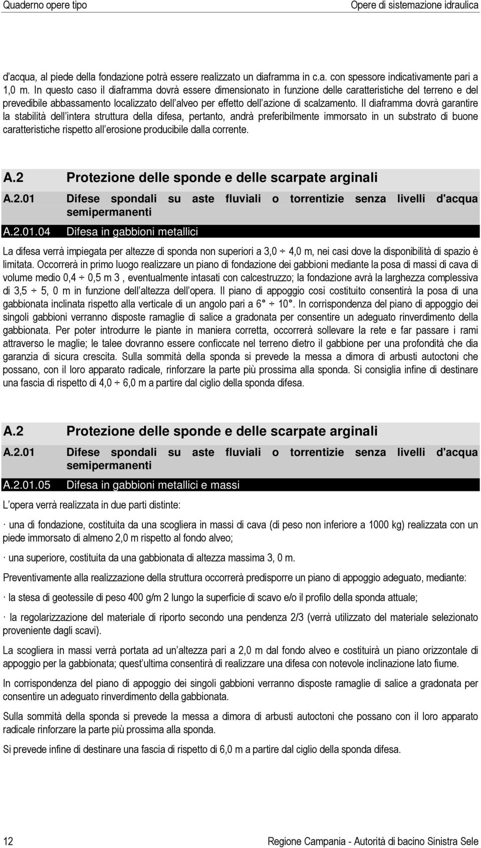 Il diaframma dovrà garantire la stabilità dell intera struttura della difesa, pertanto, andrà preferibilmente immorsato in un substrato di buone caratteristiche rispetto all erosione producibile