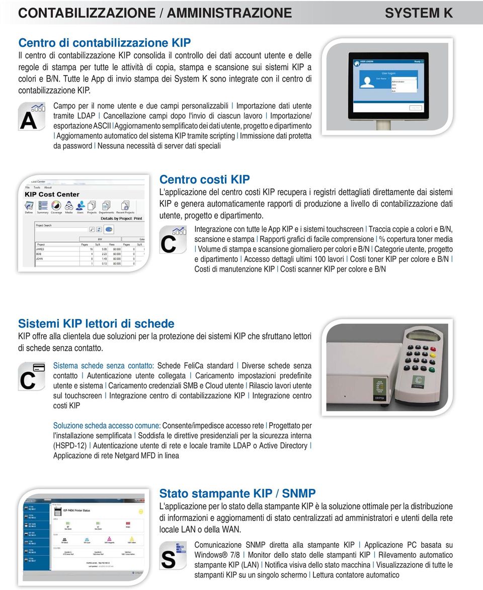 Campo per il nome utente e due campi personalizzabili Importazione dati utente tramite LDAP Cancellazione campi dopo l'invio di ciascun lavoro Importazione/ esportazione ASCII Aggiornamento