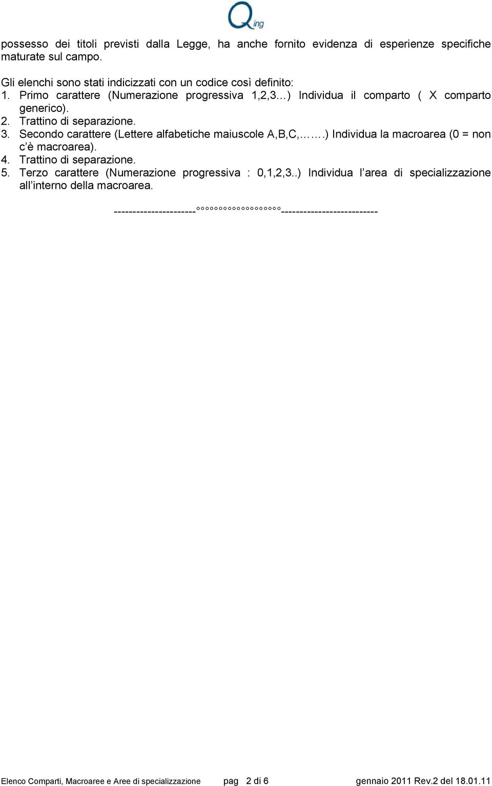 Trattino di separazione. 3. Secondo carattere (Lettere alfabetiche maiuscole A,B,C,.) Individua la macroarea (0 = non c è macroarea). 4. Trattino di separazione. 5.