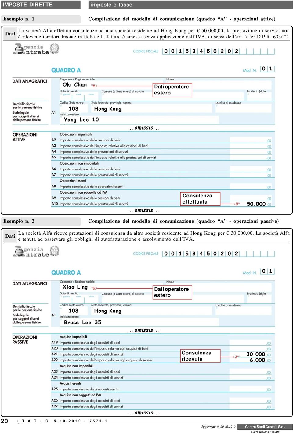 0 0 1 5 3 4 5 0 2 0 2 0 1 Oki Chan Dati operatore estero 103 Hong Kong Yang Lee 10...omissis......omissis... Consulenza effettuata 50.000 Esempio n.