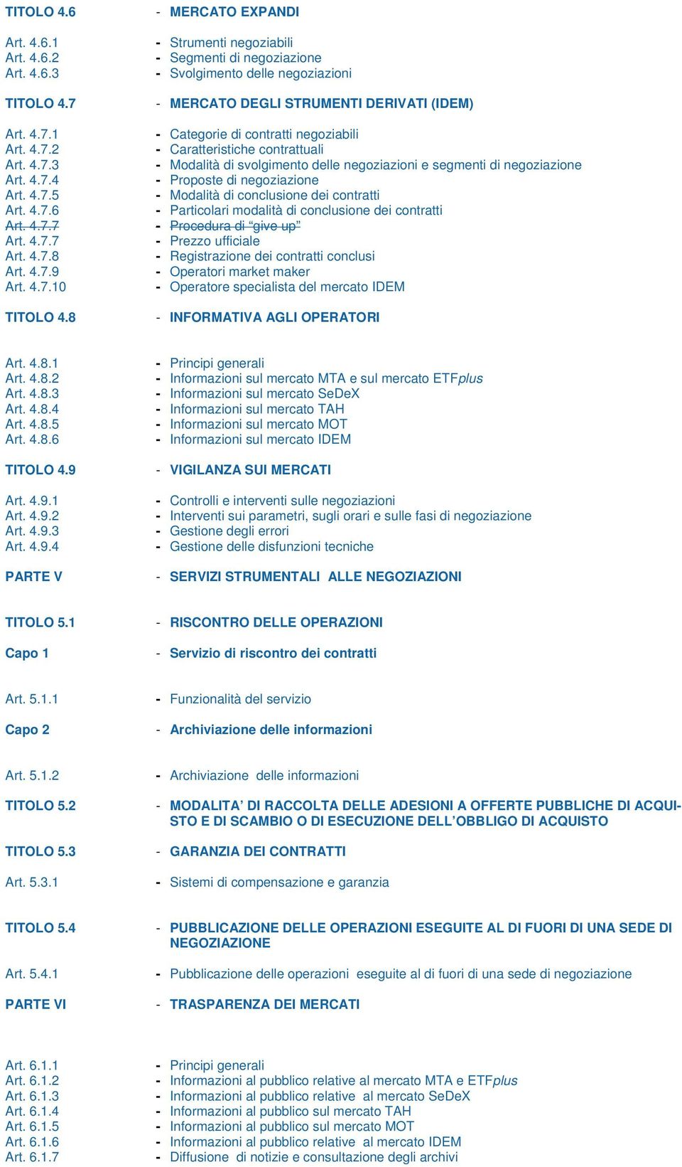 Caratteristiche contrattuali - Modalità di svolgimento delle negoziazioni e segmenti di negoziazione - Proposte di negoziazione - Modalità di conclusione dei contratti - Particolari modalità di