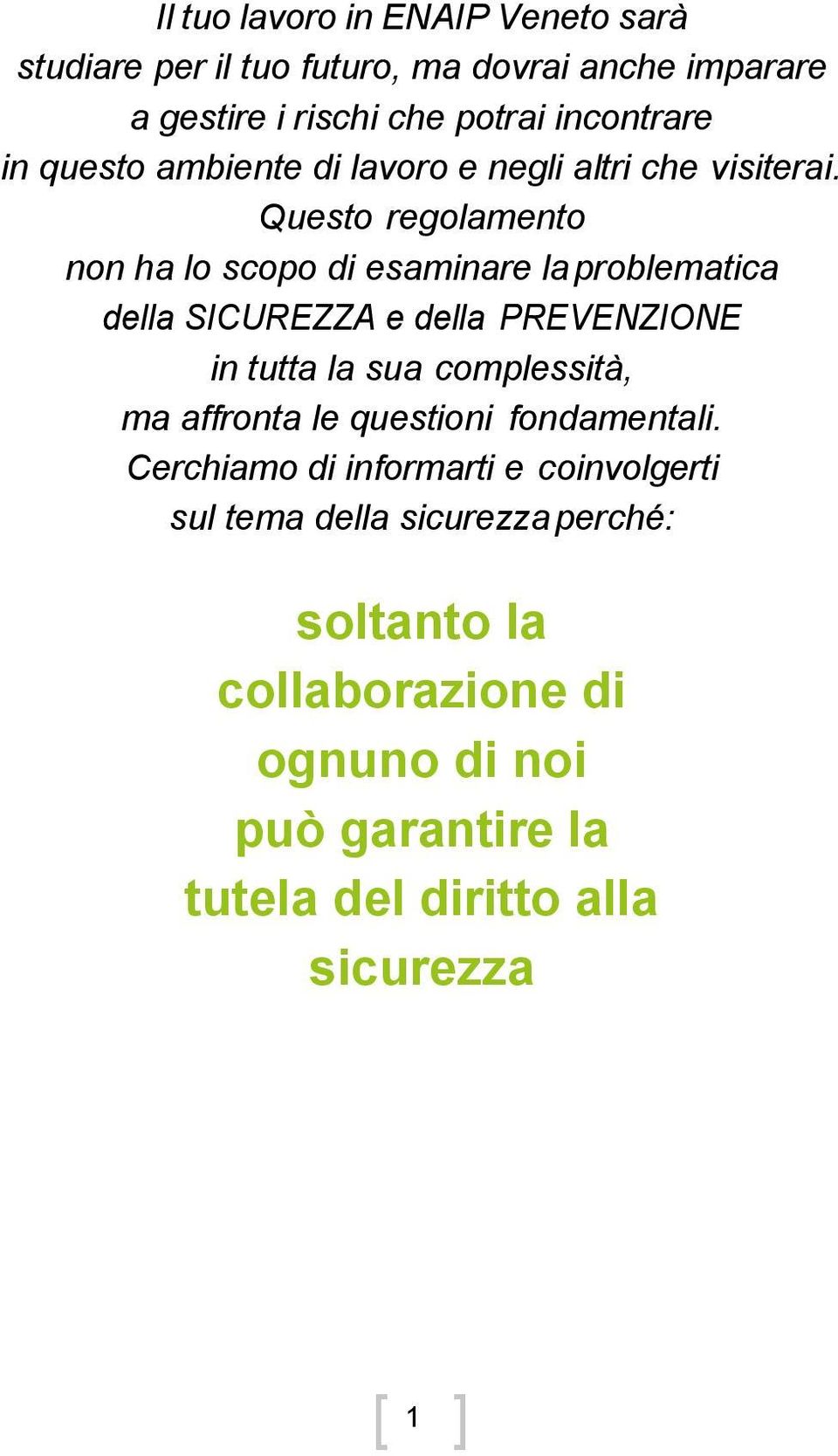 Questo regolamento non ha lo scopo di esaminare la problematica della SICUREZZA e della PREVENZIONE in tutta la sua complessità, ma