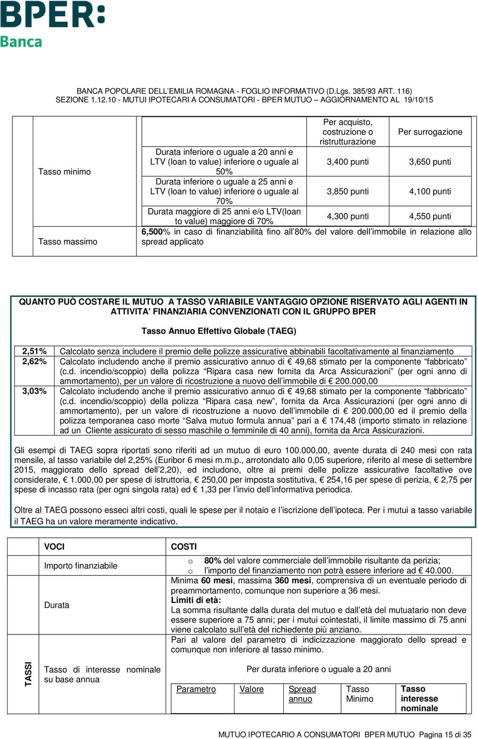 fino all 80% del valore dell immobile in relazione allo spread applicato QUANTO PUÒ COSTARE IL MUTUO A TASSO VARIABILE VANTAGGIO OPZIONE RISERVATO AGLI AGENTI IN ATTIVITA' FINANZIARIA CONVENZIONATI