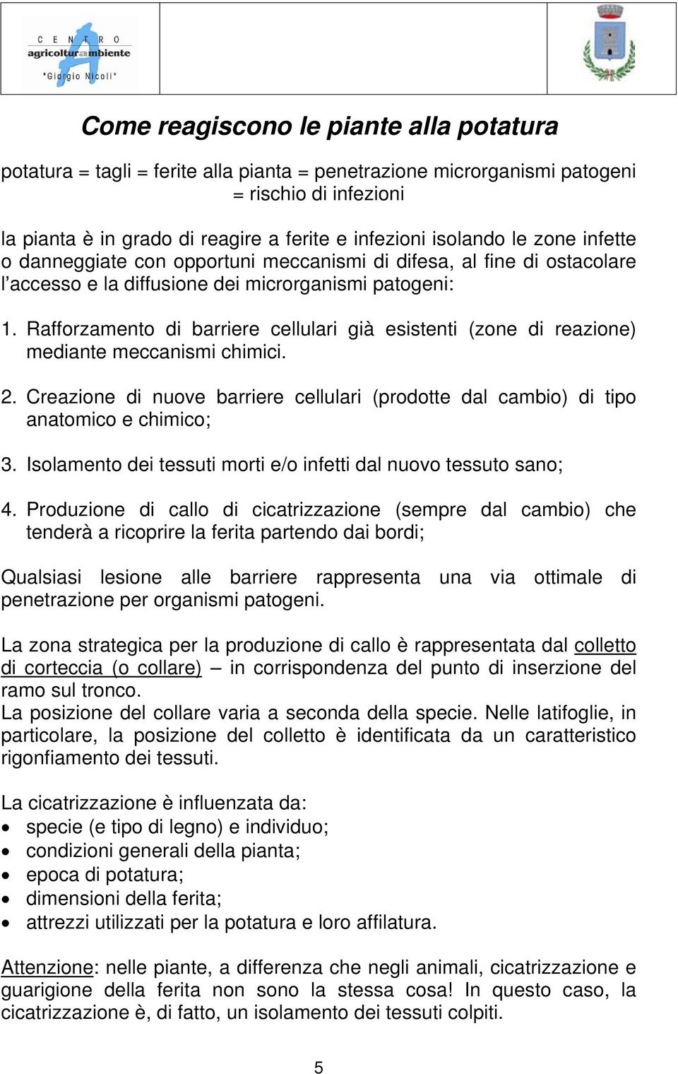 Rafforzamento di barriere cellulari già esistenti (zone di reazione) mediante meccanismi chimici. 2. Creazione di nuove barriere cellulari (prodotte dal cambio) di tipo anatomico e chimico; 3.